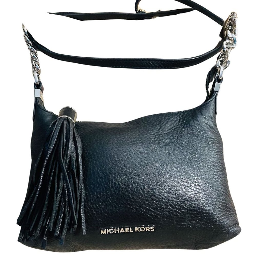 Michael Kors Black Pebbled Leather Crossbody Bag with Tassel